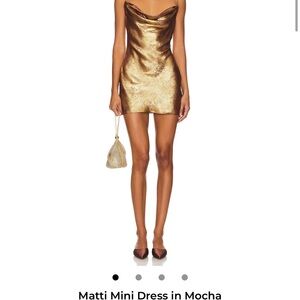 superdown Metallic Gold Cowl Neck Mini Dress